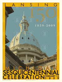 Lansing Sesquicentennial Vintage Style Travel Poster 18x24 | Print No 007