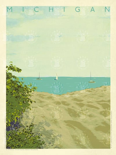 Michigan Midday Vintage Style Travel Poster Art | Print No 063 ...