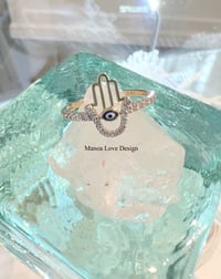 Image 1 of 14k solid gold diamond hamsa ring
