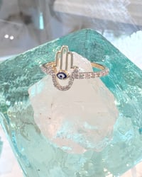 Image 2 of 14k solid gold diamond hamsa ring