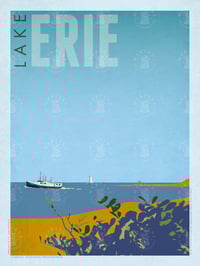 Lake Erie Michigan Bay Vintage Style Travel Poster Art | Print No 045