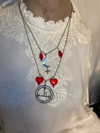 Image 2 of Lilith Double Sigil Necklace with Glass Heart And Blood Drop Beads By Ugly Shyla 