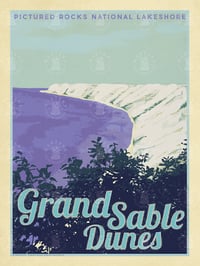 Grand Sable Dunes Pictured Rocks National Lake Shore Vintage Style Travel Art | Print No 072