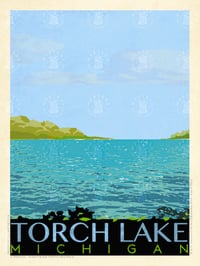 Torch Lake Michigan Retro Style Travel Poster Art |Print No 056