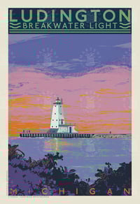 Ludington Michigan Breakwater Lighthouse Limited Edition Twilight | Print No 097