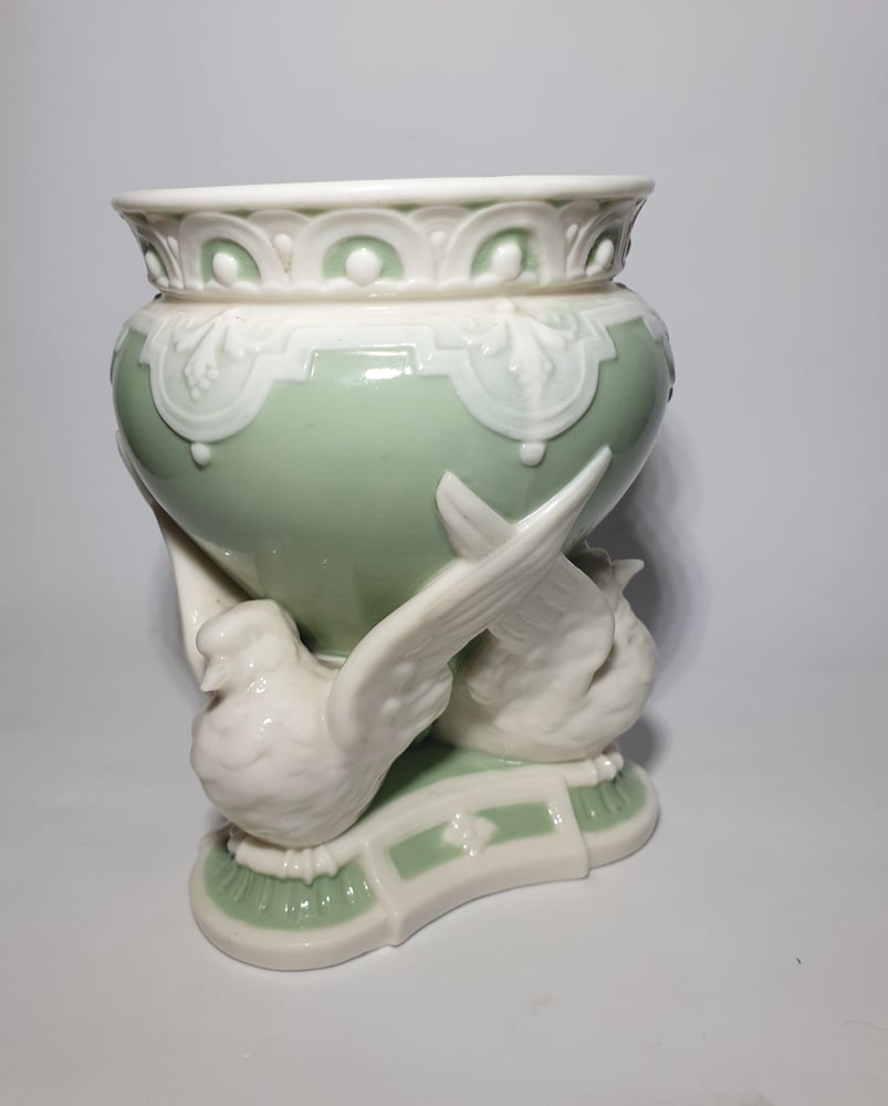 Image of Minton Celadon Vase supported on Doves