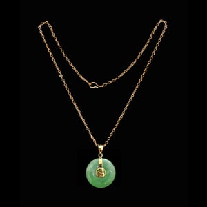 Image of 10K Fu Fuku Fortune Zhong Disc Pendant Strong Green Jade