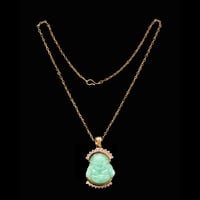 Image 3 of 10K Smiling Buddha Pendant Light Green Jade (Partially Iced) 