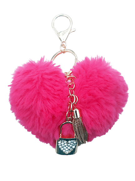 Pom Pom & Heart Charm Keychain