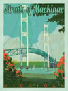 Straits of Mackinac Bridge (Mackinac Island) Michigan Vintage Style Travel Poster Art | Print No 027