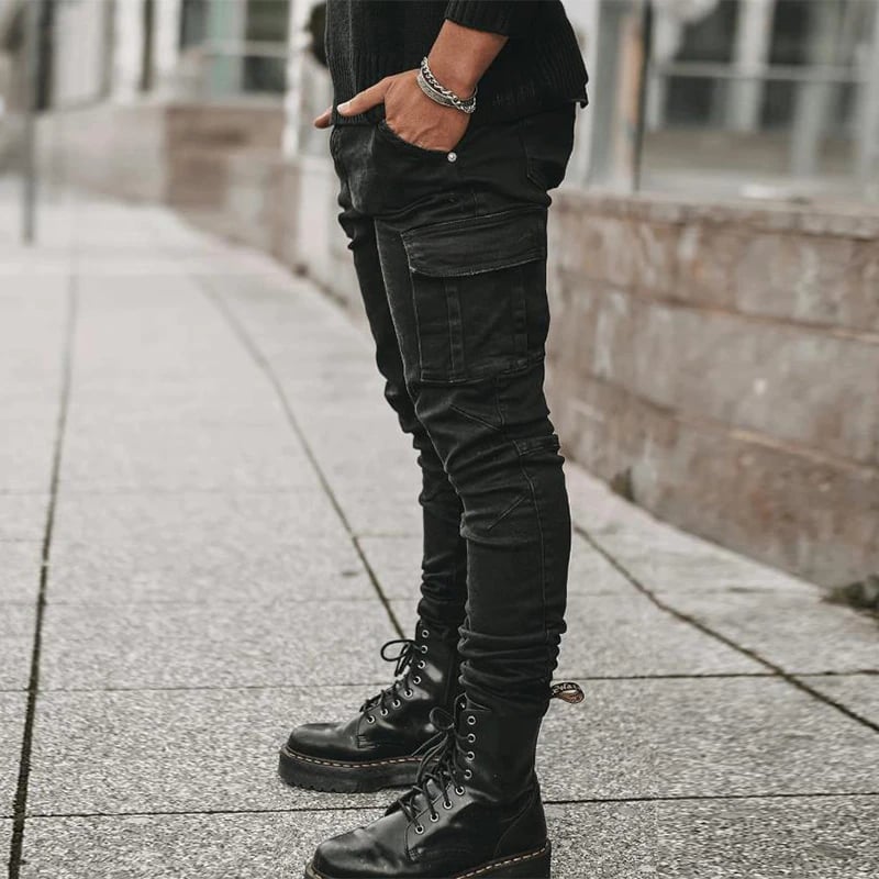 Denim Cargo Pants (Mid-Waist)