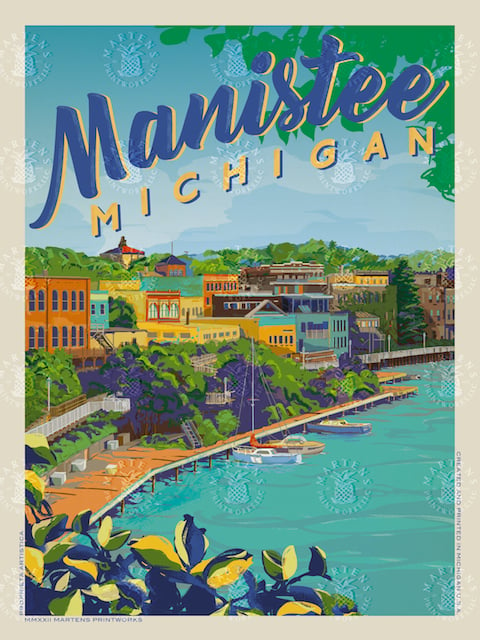 Manistee Michigan Vintage Style Travel Poster Art | Print No 105 ...