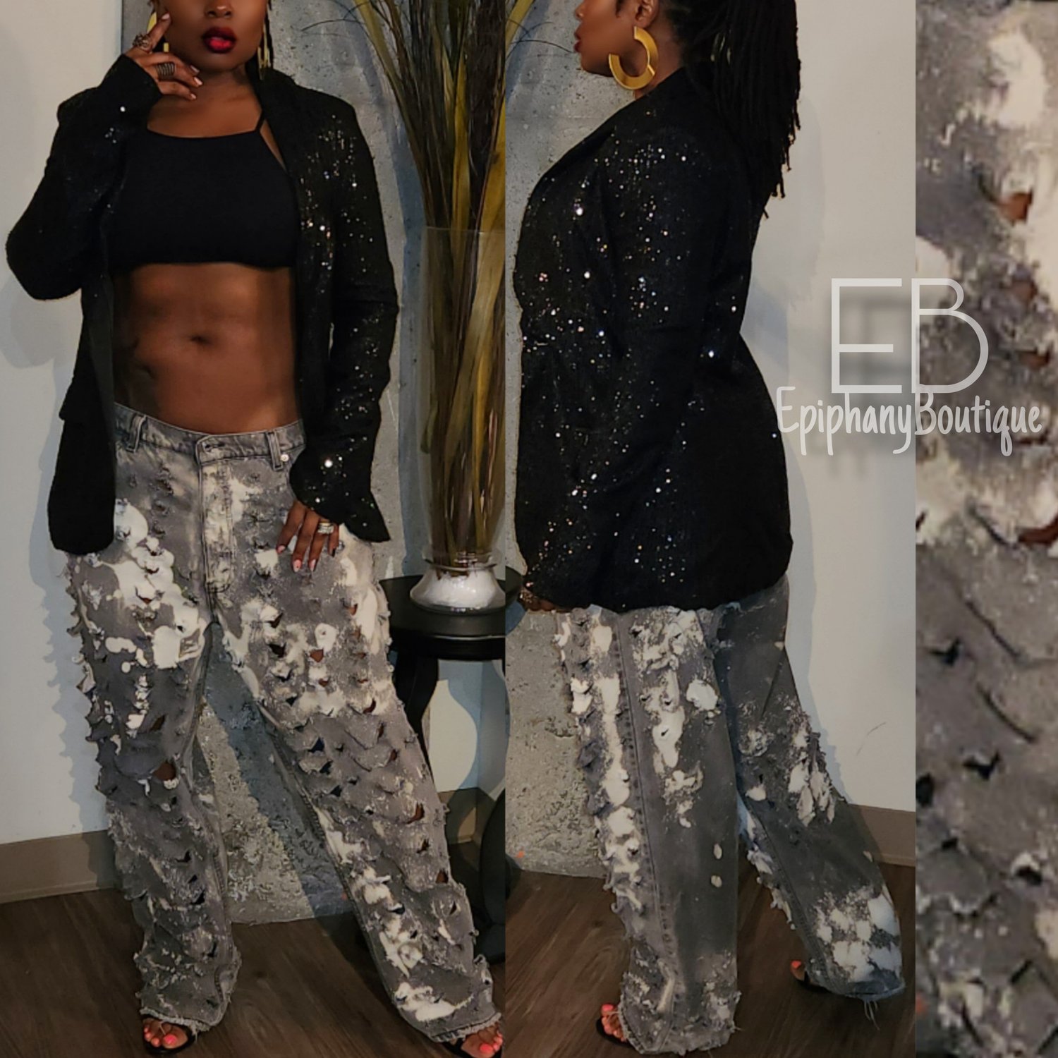 Image of The Stasha Sequin Blazer & The EB Custom Levi's #026:**Sold SEPARATELY**