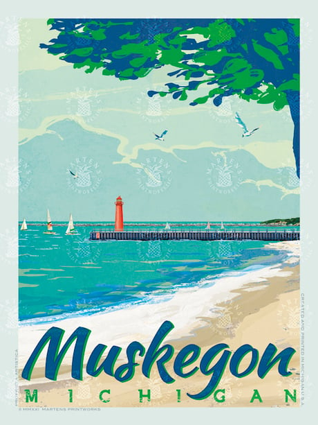 Muskegon Michigan Print No. [099] | Martensprintworks - Vintage style ...