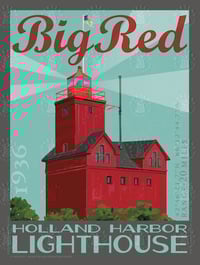 Holland Harbor Lighthouse Michigan Vintage Style Travel Poster Art | Print No 031