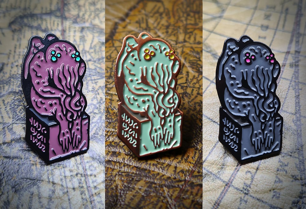 Image of Cthulhu Soft Enamel Pin + Sticker. 3 colour options