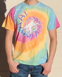 Image 3 of Screaming Cat Pastel Rainbow Tie Dye T Shirt