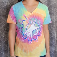 Image 2 of Screaming Cat Pastel Rainbow Tie Dye T Shirt