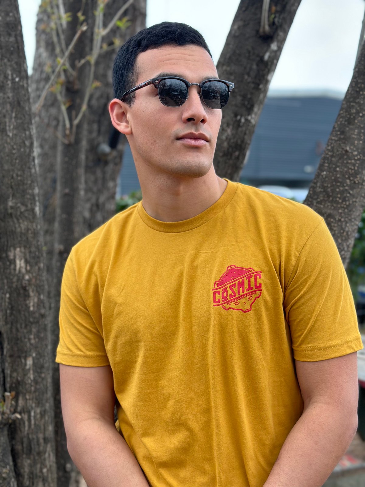  Cosmic Meteor Tee - Mustard Yellow and Red