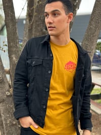 Image 2 of  Cosmic Meteor Tee - Mustard Yellow and Red