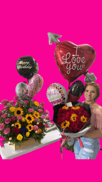 Arreglo de Flores & Ramo de Rosas | Flower Arrangment & Bouquet of Roses with Sunflower 