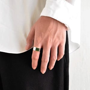 Image of Vietnam Green Jade rectangular cut wide band silver ring no.2