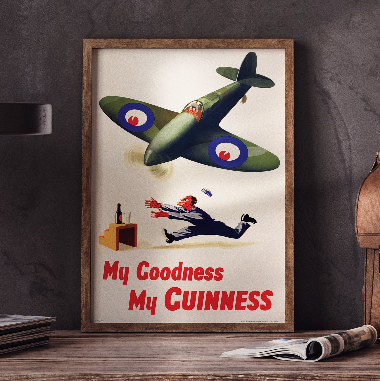 Vintage Guinness advertising poster featuring a plane illustration by John Gilroy
