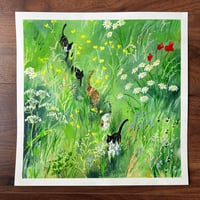 Image 1 of ORIGINAL ARTWORK - Cats In The Meadow - 30x30cm