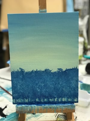 Dawn in the forest study - oil, canvas board, 18x24 cm