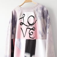 Image 4 of tiedye purple love script ribbon patchwork dyed courtneycourtney adult a-line sweatshirt dress