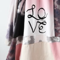 Image 2 of tiedye purple love script ribbon patchwork dyed courtneycourtney adult a-line sweatshirt dress