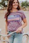 Vintage Style “Morning Mist” Womens t shirt in Elk Rapids Eggplant