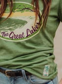 Vintage Style “Great Lakes Oval” Womens t shirt in Ludington-Leaf Green