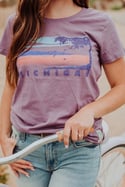 Vintage Style  “Morning Mist” Womens t shirt in Elk Rapids Eggplant