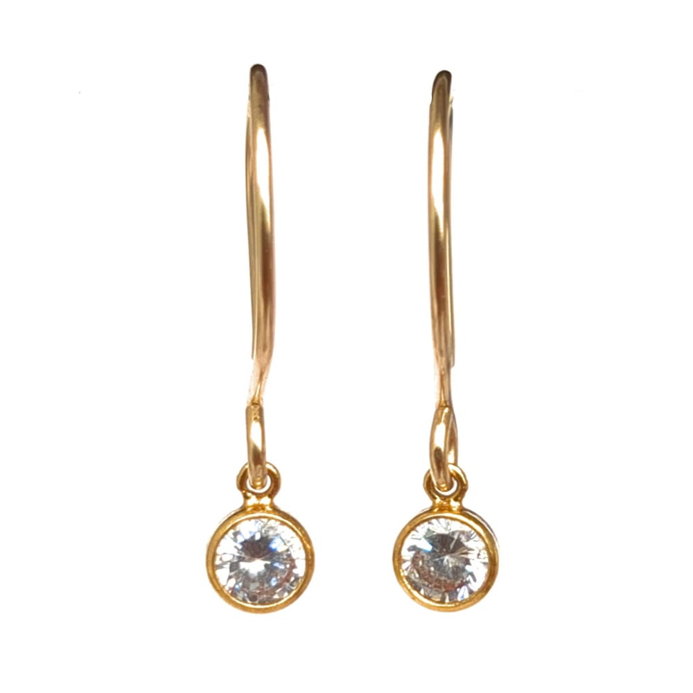 Image of Tiny Golden Hoop Earrings Bezeled CZ Round