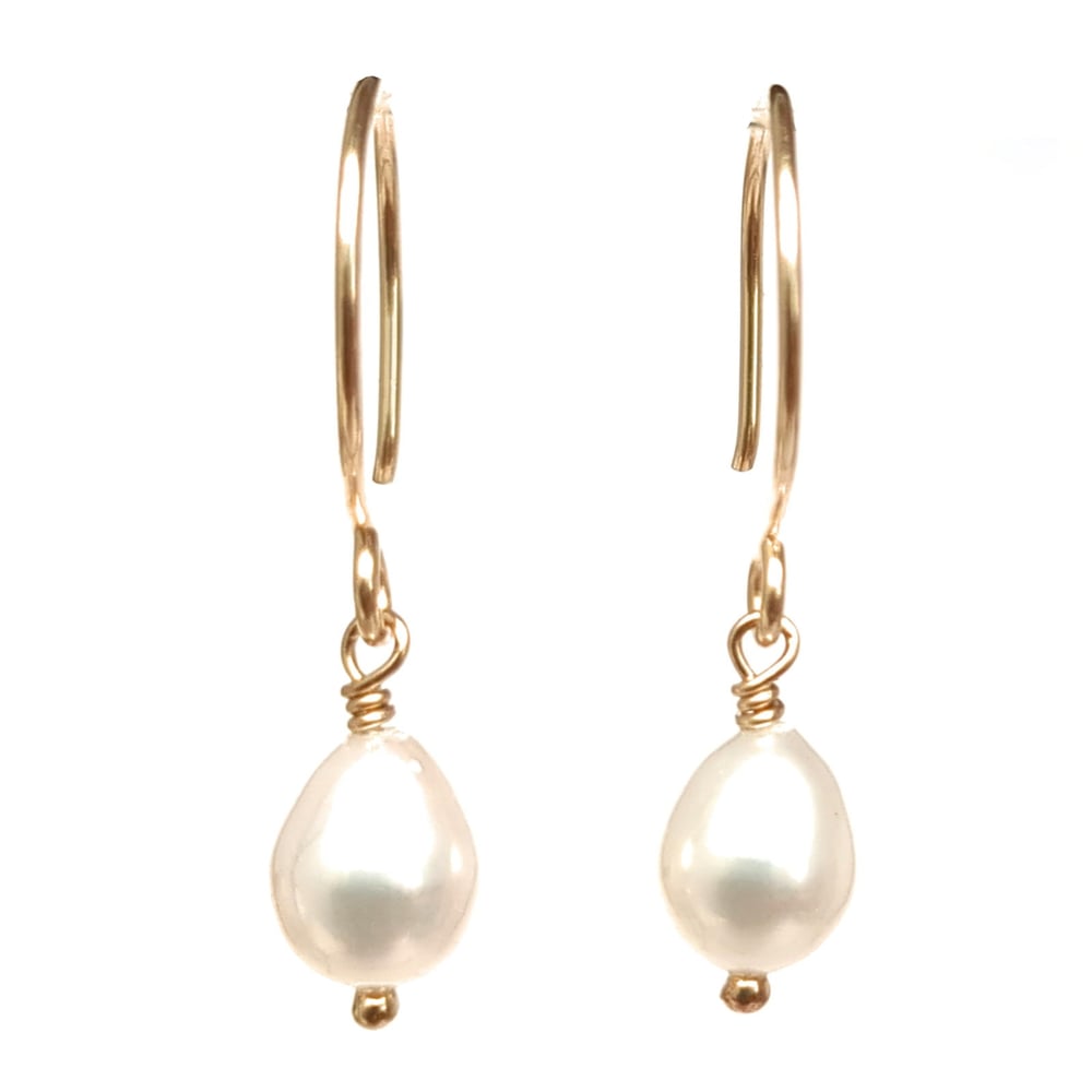 Image of Tiny Pearl Hoop Earrings