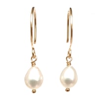 Image 1 of Tiny Pearl Hoop Earrings