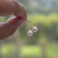 Image 3 of Tiny Pearl Hoop Earrings