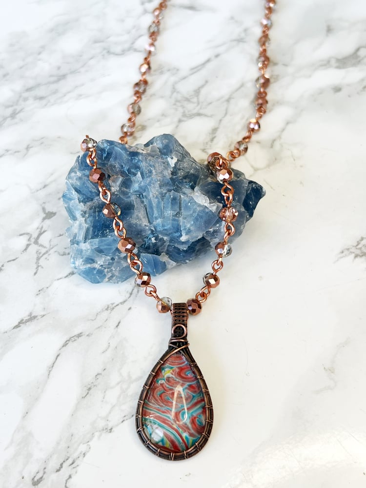 Image of wire wrapped fluid art collaboration pendant 