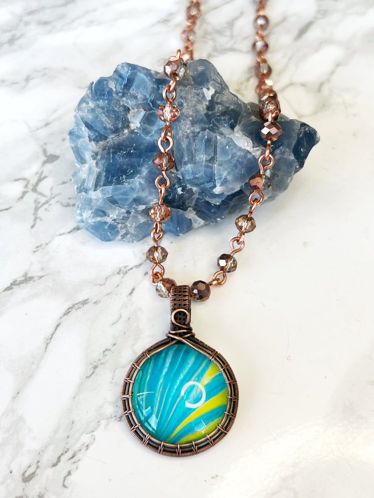 Image of wire wrapped fluid art collaboration pendant 3