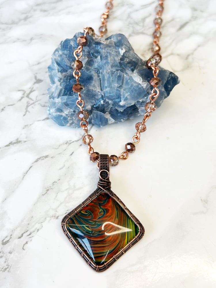 Image of wire wrapped fluid art collaboration pendant 4