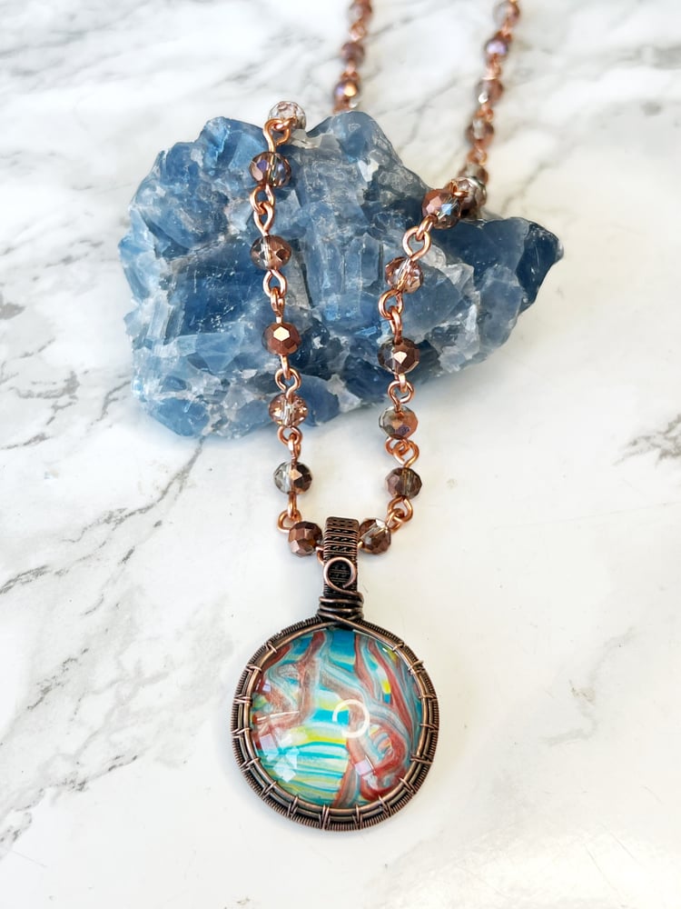 Image of wire wrapped fluid art collaboration pendant 6
