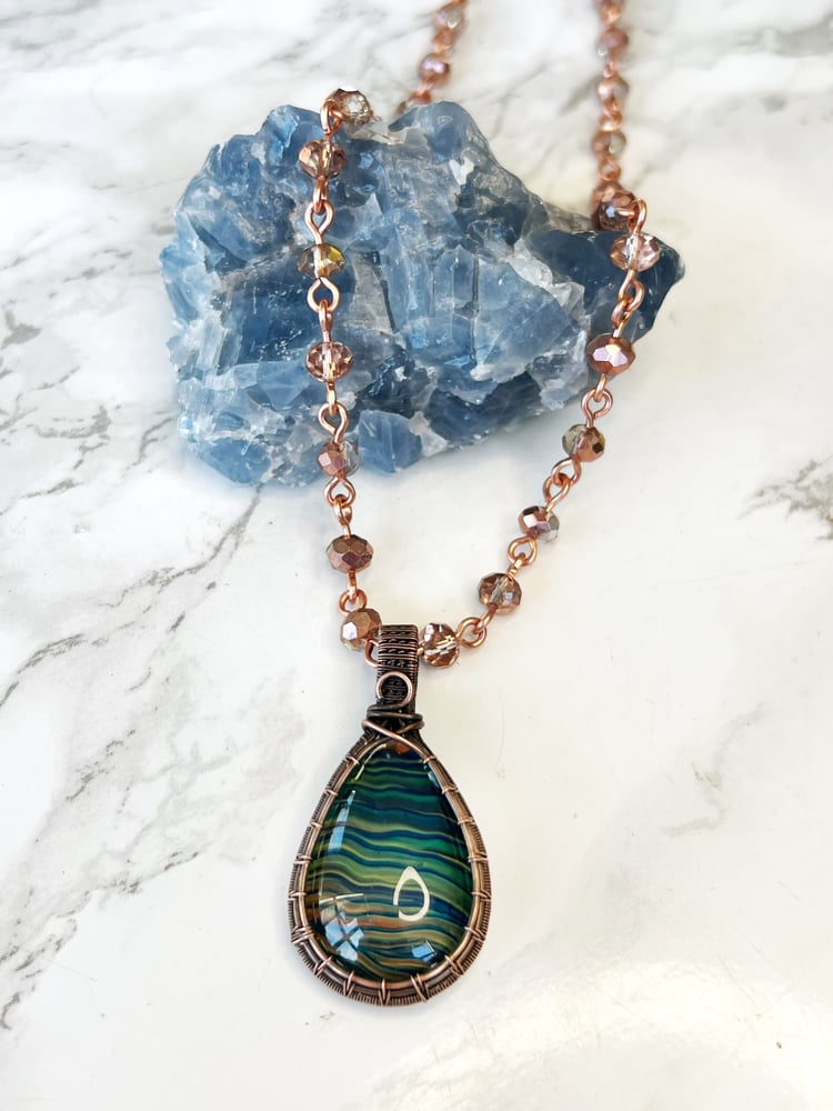 Image of wire wrapped fluid art collaboration pendant 7