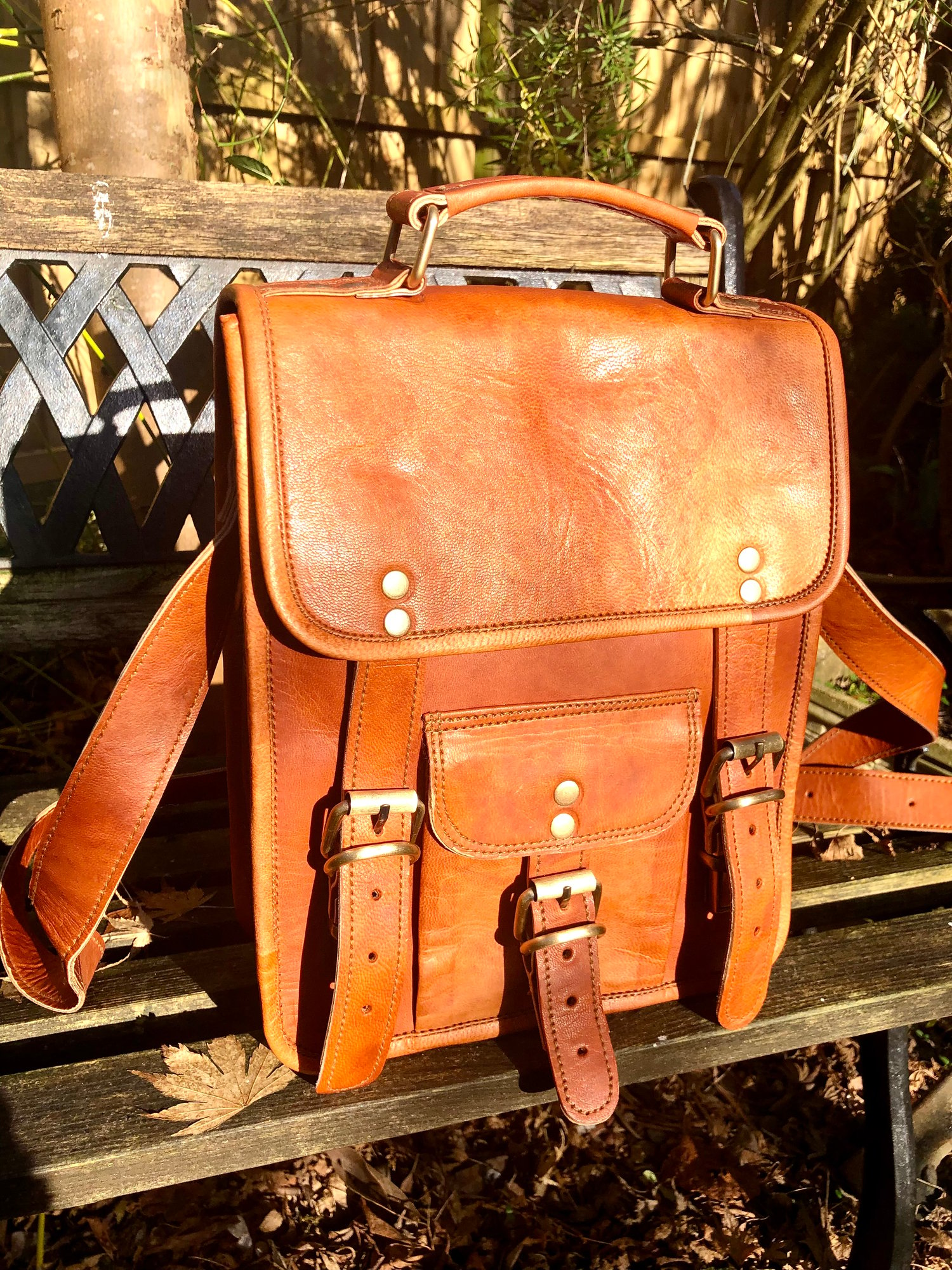 Image of 11”x9” - Ipad-Size #7B - Unisex Handmade Leather Bag/Rectangle 2 Buckles & Handle