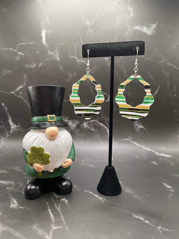 Image of Green and Gold striped Wavy Cut Earring