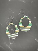 Image 3 of Green and Gold striped Wavy Cut Earring
