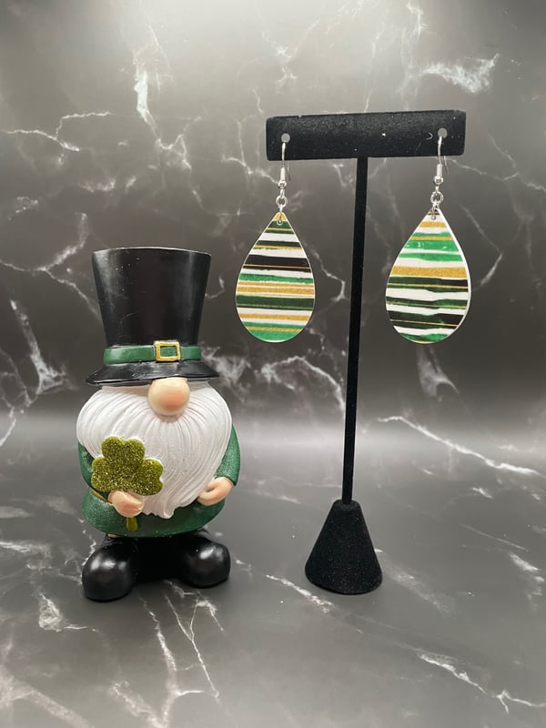 Image of Green and Gold Striped Teardrop Earring