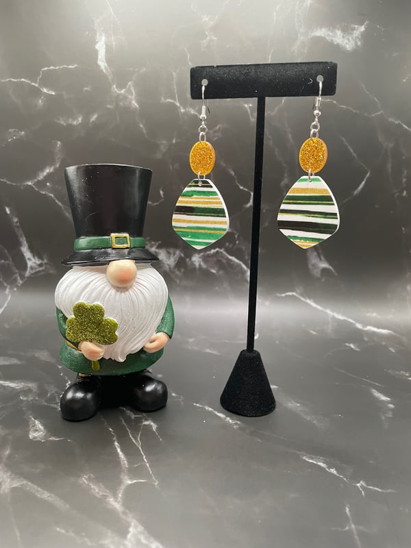 Image of Green and Gold Striped Two-Part Earrings