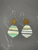 Image 3 of Green and Gold Striped Two-Part Earrings