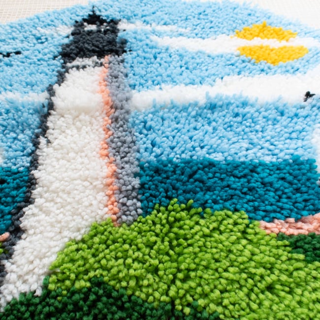 Lighthouse Nautical Round Shaggy Latch Hook Rug